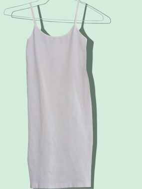 Women's White J&Me Slip Dress Classic Spaghetti Strap Nylon Blend 29" Long OS